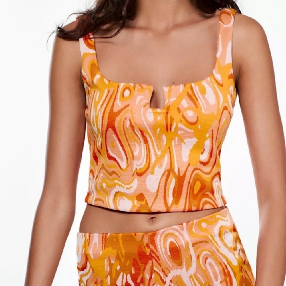 Zara Orange Jacquard Crop Tank Small